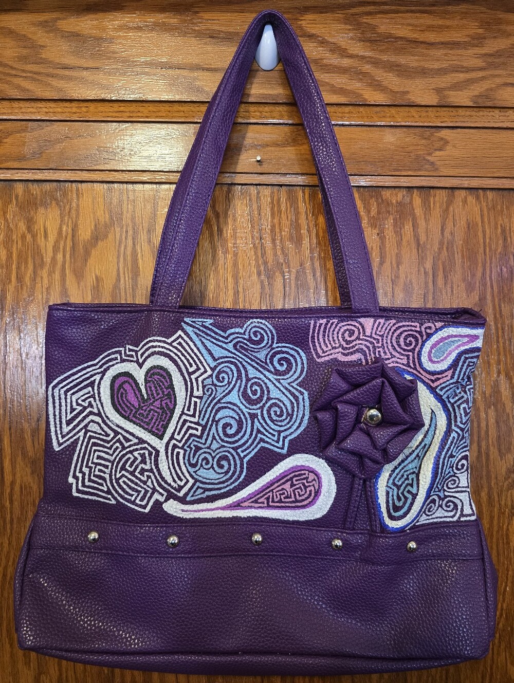HANDCRAFTED UPCYCLED Abstract Handbag HANDPAINTED Casual Violet Purple Purse